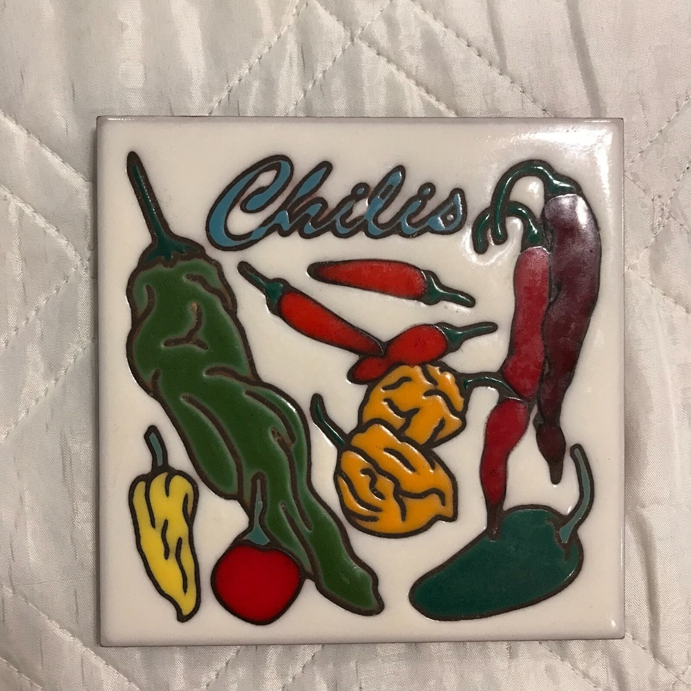 Masterworks Ceramic Art Tile Trivet Coaster Chili Peppers made in USA